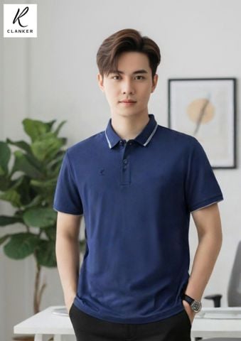 Áo Polo Thể Thao Cao Cấp Clanker 04 Nam Nữ Màu Xanh Than Viền Be