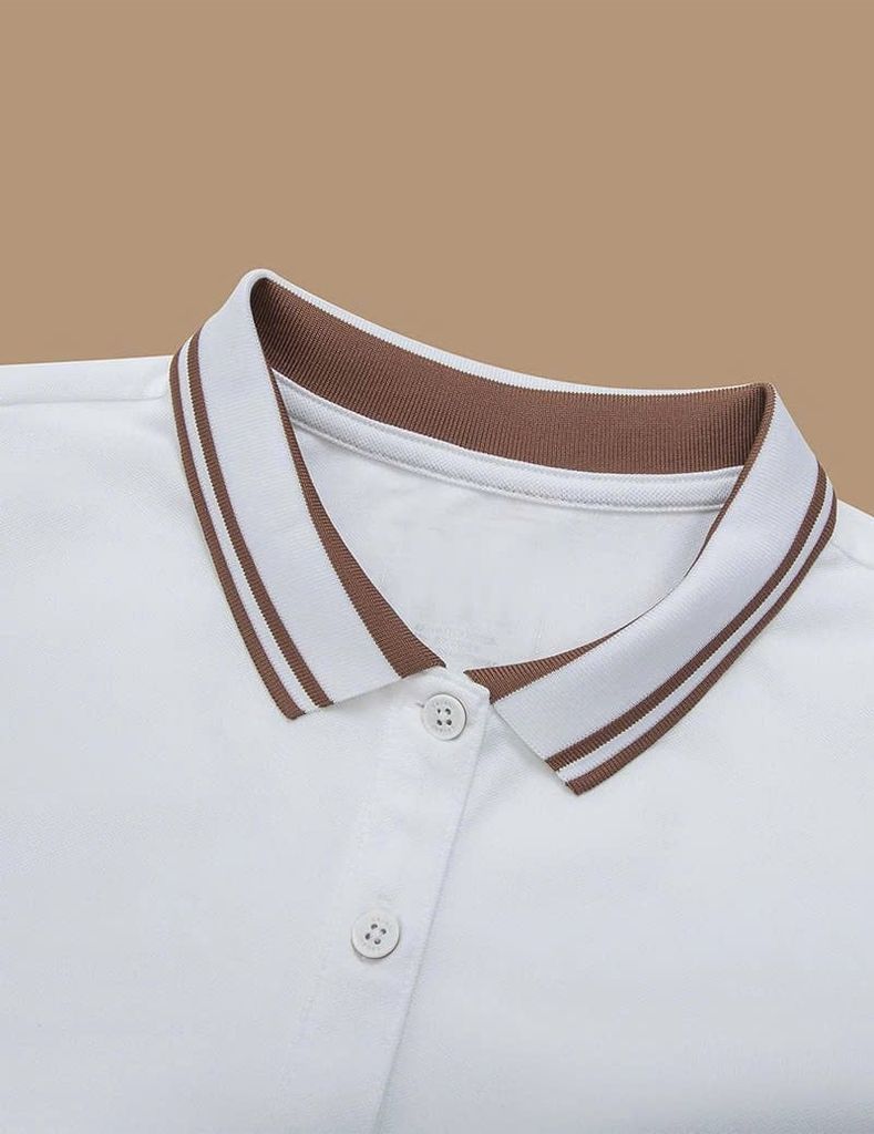 Áo Polo Thể Thao Cao Cấp Clanker 03 Nam Nữ Màu Trắng Viền Nâu