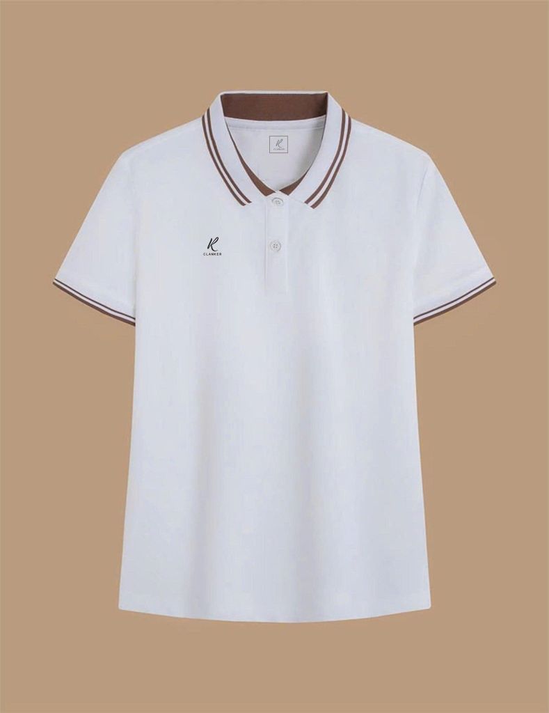 Áo Polo Thể Thao Cao Cấp Clanker 03 Nam Nữ Màu Trắng Viền Nâu