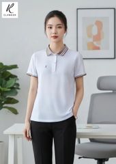 Áo Polo Thể Thao Cao Cấp Clanker 03 Nam Nữ Màu Trắng Viền Nâu