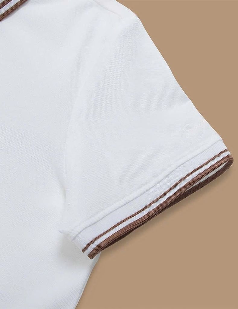 Áo Polo Thể Thao Cao Cấp Clanker 03 Nam Nữ Màu Trắng Viền Nâu