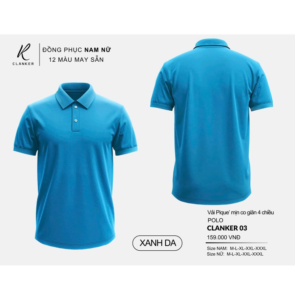 Áo Polo Thể Thao CLANKER 03 Màu Xanh Da