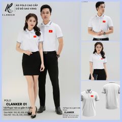 Áo Polo Trắng Cờ Đỏ Sao Vàng Cổ Viền Đen 01 Nam Nữ