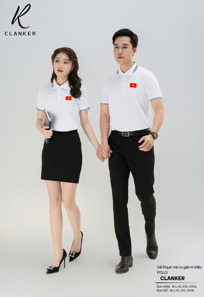 Áo Polo Trắng Cờ Đỏ Sao Vàng Cổ Viền Xanh Nam Nữ