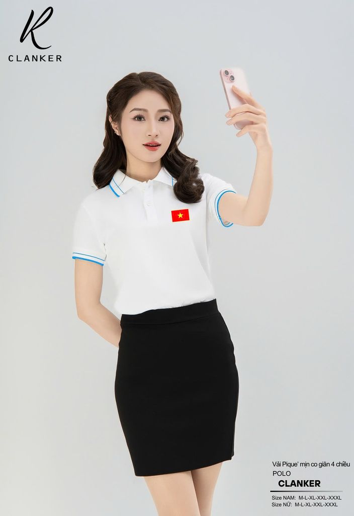 Áo Polo Trắng Cờ Đỏ Sao Vàng Cổ Viền Đen 01 Nam Nữ
