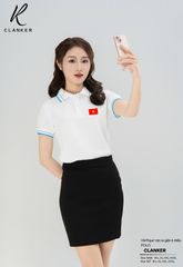 Áo Polo Trắng Cờ Đỏ Sao Vàng Cổ Viền Đen 01 Nam Nữ