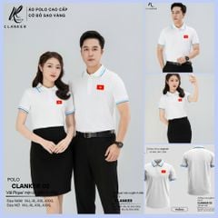 Áo Polo Trắng Cờ Đỏ Sao Vàng Cổ Viền Xanh Nam Nữ