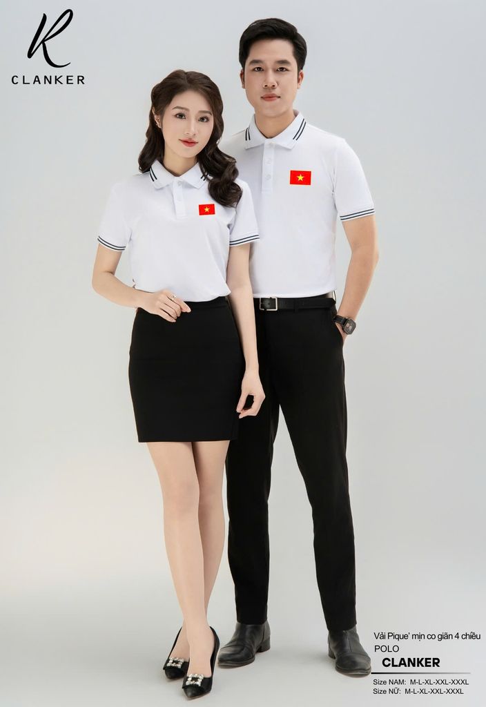 Áo Polo Trắng Cờ Đỏ Sao Vàng Cổ Viền Đỏ Nam Nữ