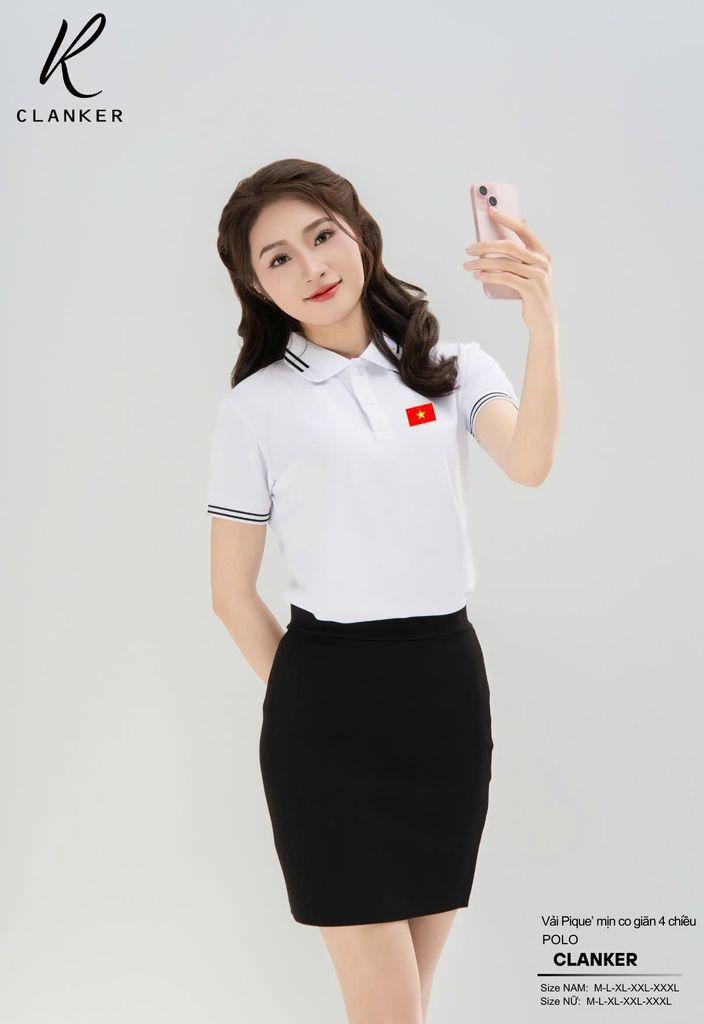 Áo Polo Trắng Cờ Đỏ Sao Vàng Cổ Viền Đỏ Nam Nữ