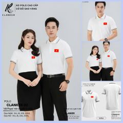 Áo Polo Trắng Cờ Đỏ Sao Vàng Cổ Viền Đen 01 Nam Nữ