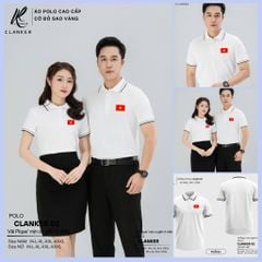 Áo Polo Trắng Cờ Đỏ Sao Vàng Cổ Viền Đen 02 Nam Nữ