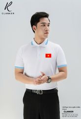 Áo Polo Trắng Cờ Đỏ Sao Vàng Cổ Viền Đen 01 Nam Nữ