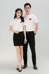 Áo Polo Trắng Cờ Đỏ Sao Vàng Cổ Viền Đỏ Nam Nữ
