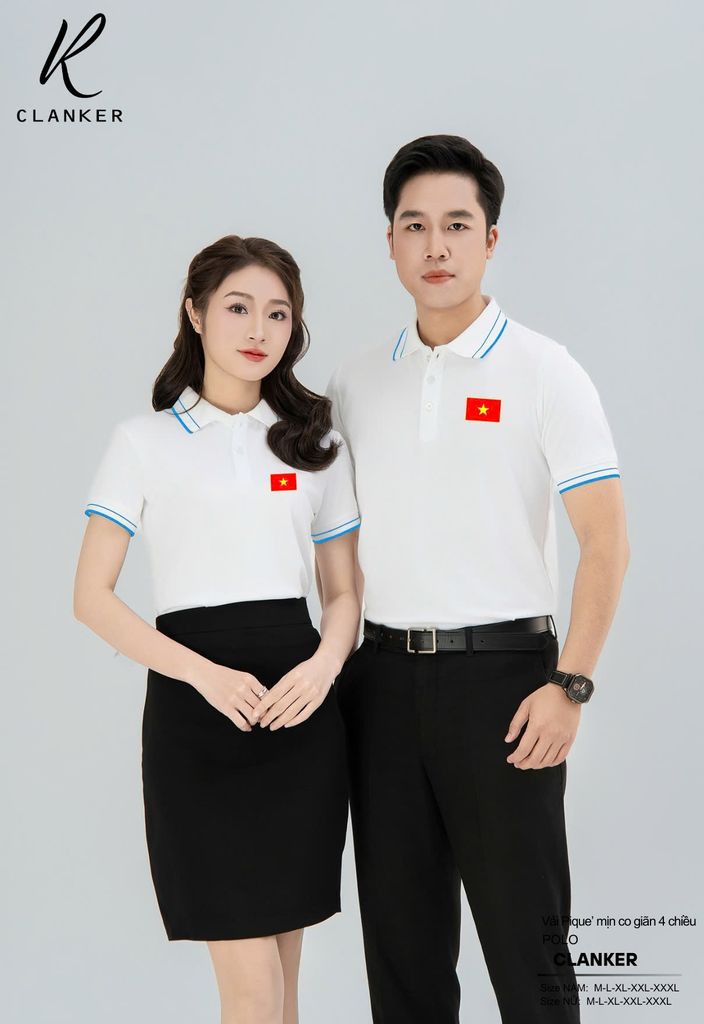 Áo Polo Trắng Cờ Đỏ Sao Vàng Cổ Viền Đen 01 Nam Nữ