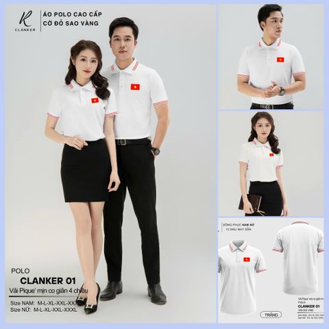 Áo Polo Trắng Cờ Đỏ Sao Vàng Cổ Viền Đen 02 Nam Nữ