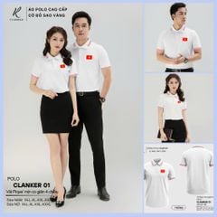 Áo Polo Trắng Cờ Đỏ Sao Vàng Cổ Viền Đen 02 Nam Nữ