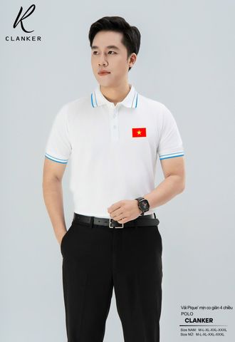 Áo Polo Trắng Cờ Đỏ Sao Vàng Cổ Viền Xanh Nam Nữ