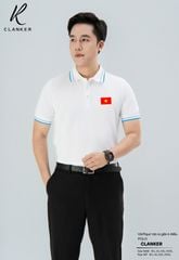 Áo Polo Trắng Cờ Đỏ Sao Vàng Cổ Viền Xanh Nam Nữ