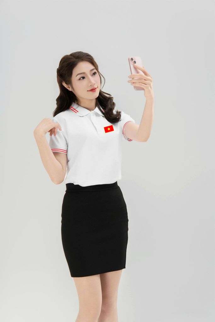 Áo Polo Trắng Cờ Đỏ Sao Vàng Cổ Viền Đen 01 Nam Nữ