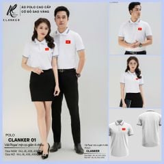 Áo Polo Trắng Cờ Đỏ Sao Vàng Cổ Viền Đen 02 Nam Nữ