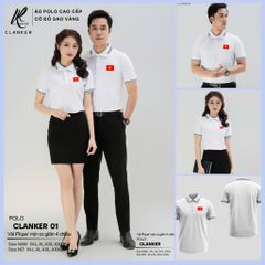 Áo Polo Trắng Cờ Đỏ Sao Vàng Cổ Viền Đen 01 Nam Nữ