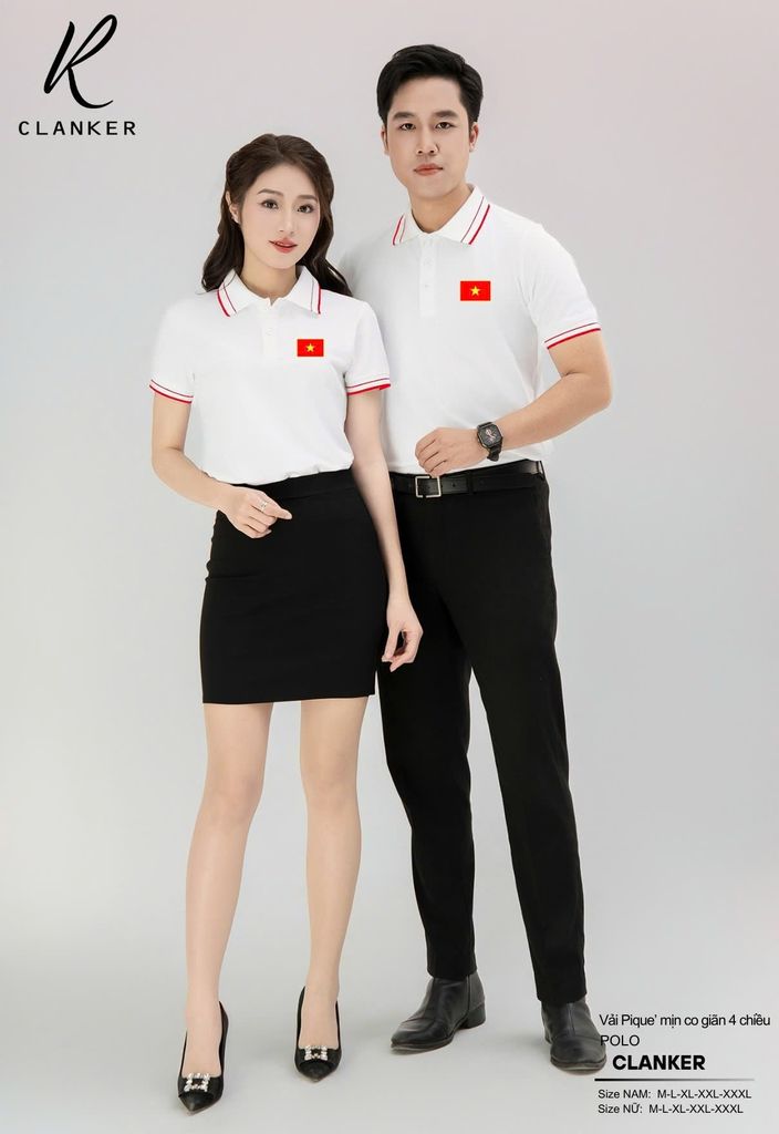Áo Polo Trắng Cờ Đỏ Sao Vàng Cổ Viền Đỏ Nam Nữ