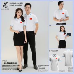 Áo Polo Trắng Cờ Đỏ Sao Vàng Cổ Viền Đen 01 Nam Nữ