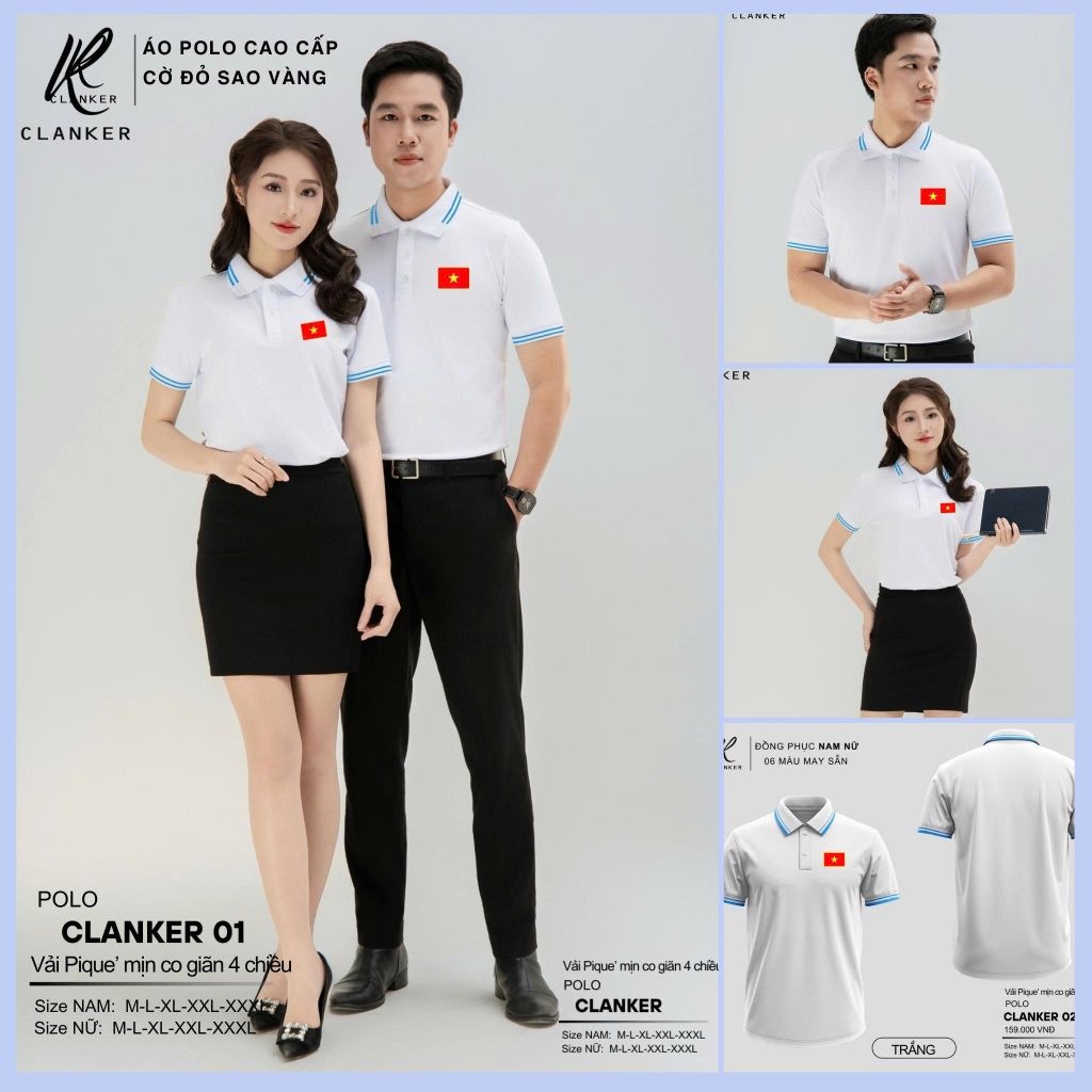 Áo Polo Trắng Cờ Đỏ Sao Vàng Cổ Viền Đỏ Nam Nữ