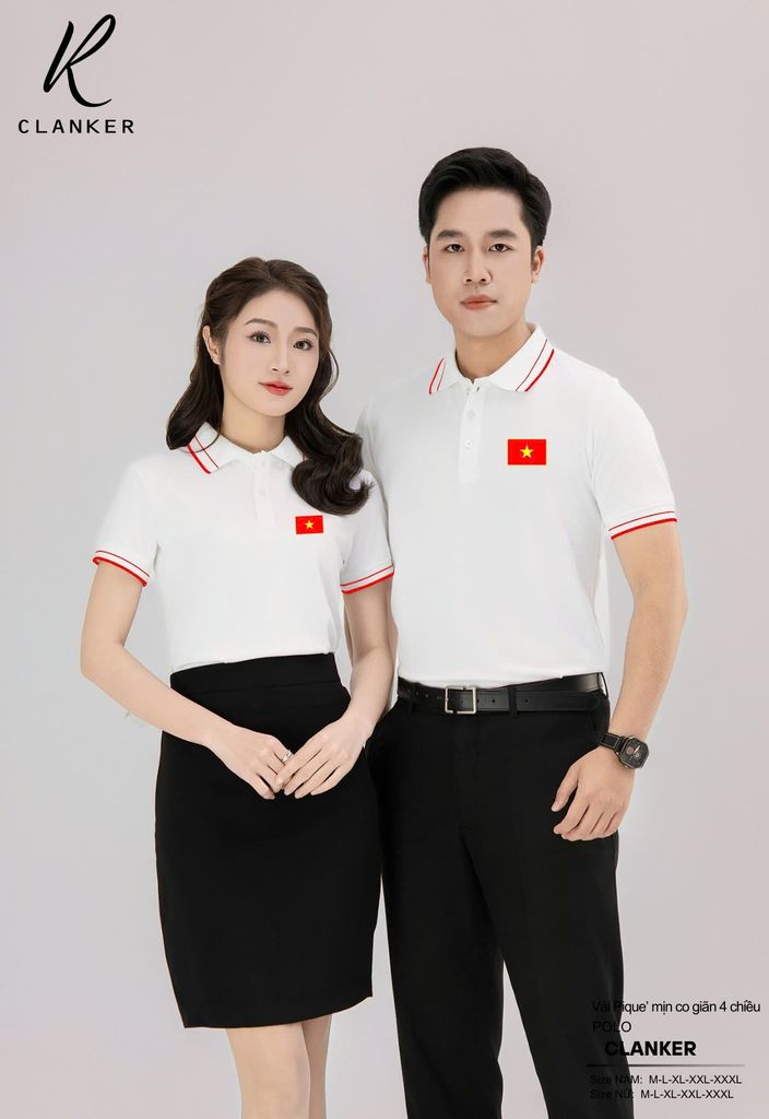 Áo Polo Trắng Cờ Đỏ Sao Vàng Cổ Viền Đen 01 Nam Nữ