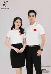 Áo Polo Trắng Cờ Đỏ Sao Vàng Cổ Viền Đỏ Nam Nữ