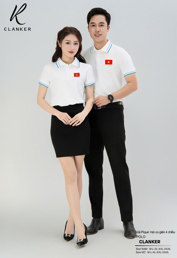 Áo Polo Trắng Cờ Đỏ Sao Vàng Cổ Viền Đen 01 Nam Nữ