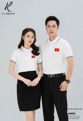 Áo Polo Trắng Cờ Đỏ Sao Vàng Cổ Viền Đen 01 Nam Nữ