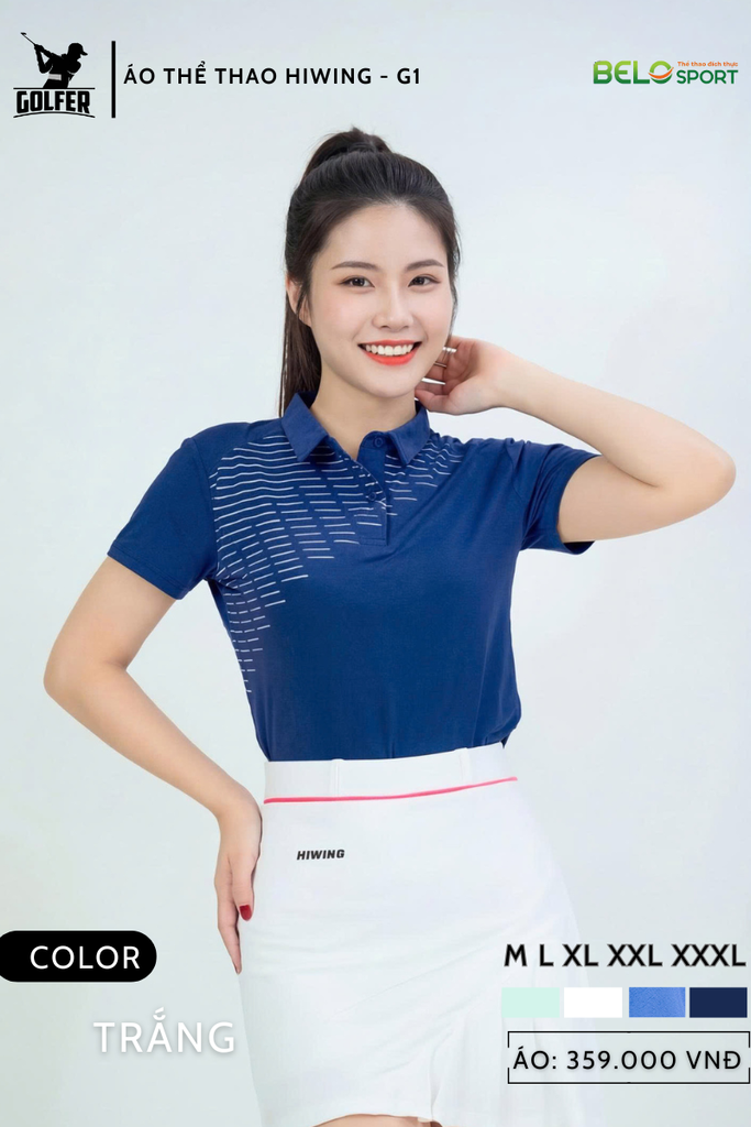 Áo Thể Thao Golf , Pickleball Cao Cấp Hiwing G1 Màu Xanh Da