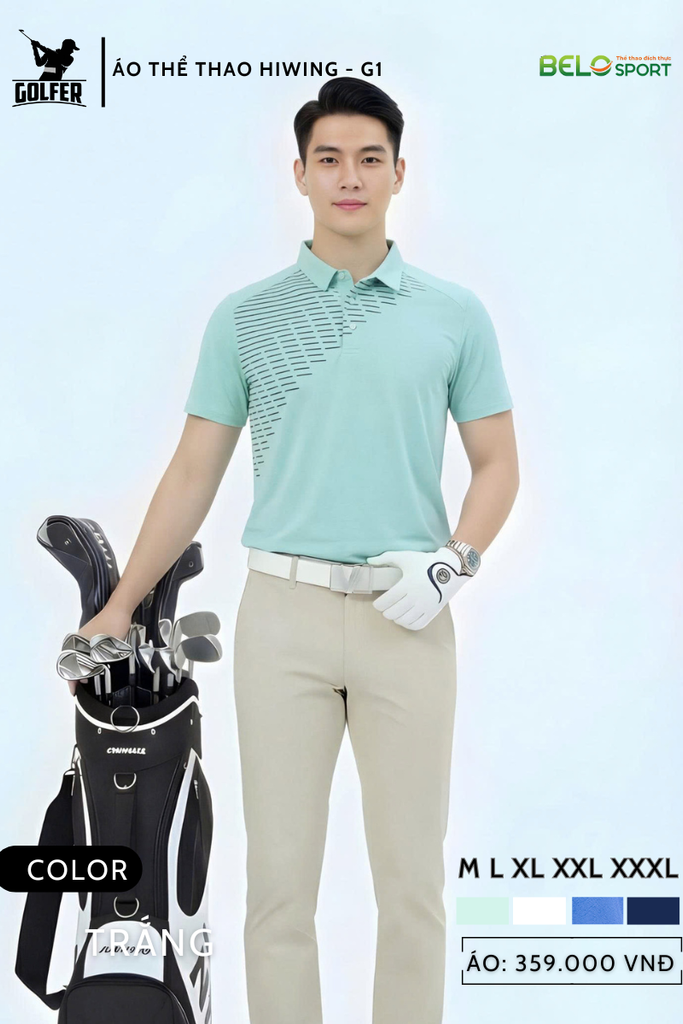 Áo Thể Thao Golf , Pickleball Cao Cấp Hiwing G1 Màu Xanh Da