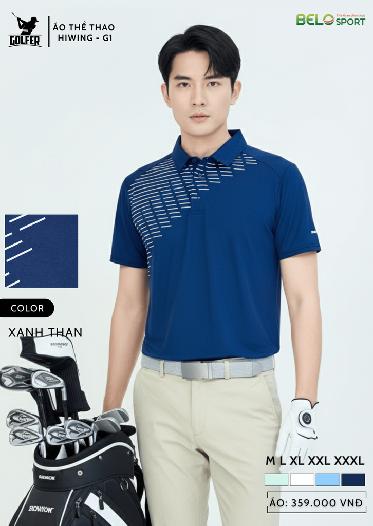 Áo Thể Thao Golf , Pickleball Cao Cấp Hiwing G1 Màu Xanh Mint