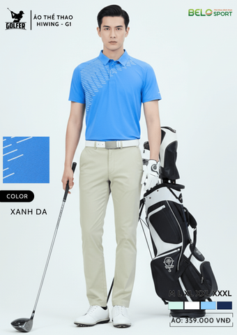 Áo Thể Thao Golf , Pickleball Cao Cấp Hiwing G1 Màu Xanh Da