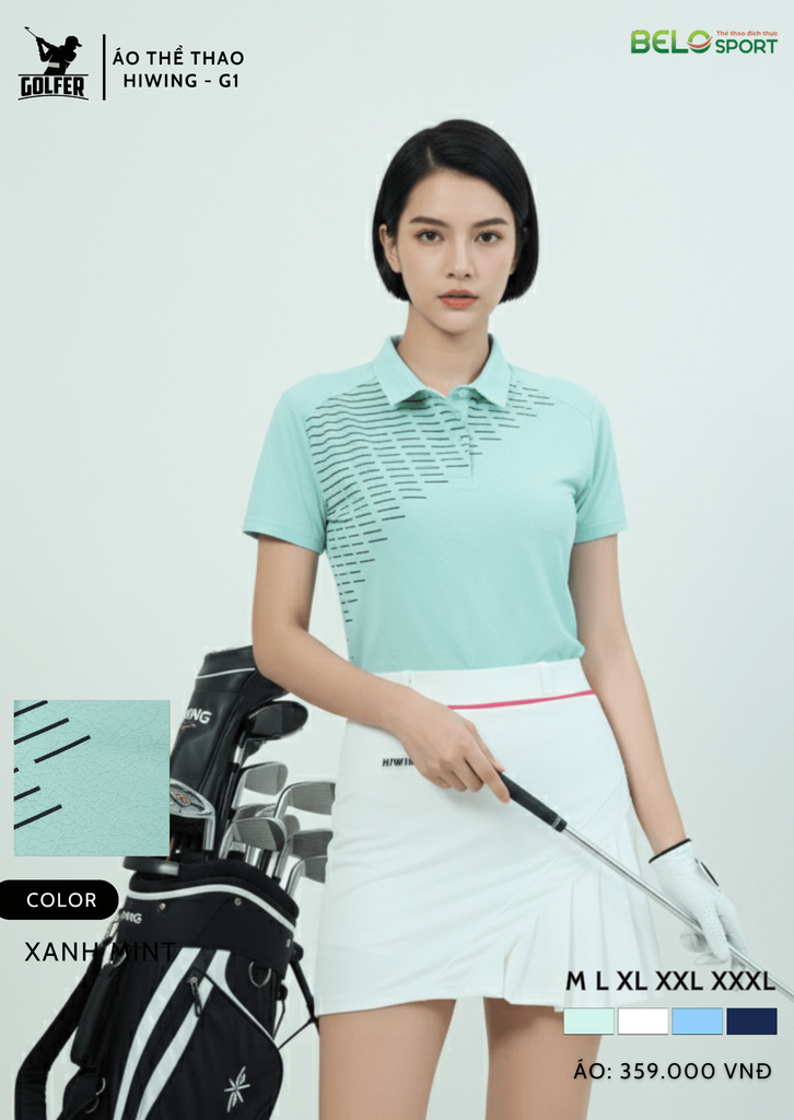 Áo Thể Thao Golf , Pickleball Cao Cấp Hiwing G1 Màu Xanh Mint