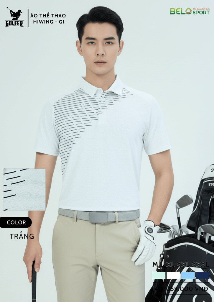 Áo Thể Thao Golf , Pickleball Cao Cấp Hiwing G1 Màu Trắng