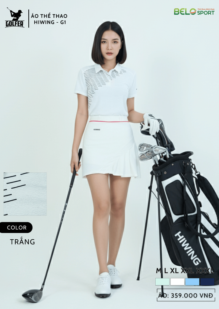 Áo Thể Thao Golf , Pickleball Cao Cấp Hiwing G1 Màu Trắng