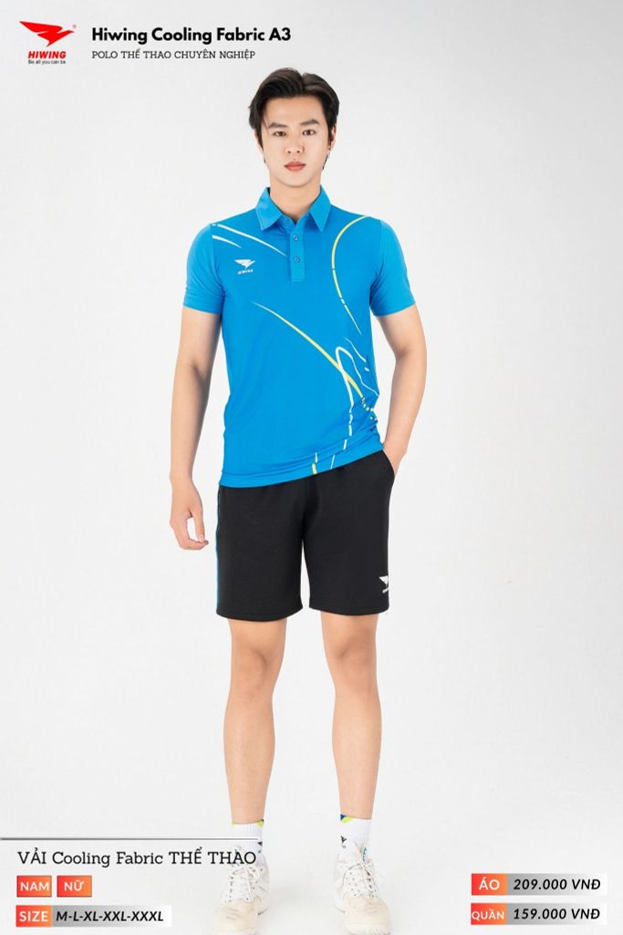 Áo Polo Thể Thao Pickeball, Cầu Lông Bóng Chuyền Hiwing A3 Nam Nữ - Màu Xanh