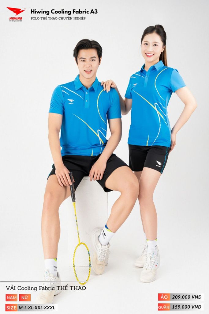 Áo Polo Thể Thao Pickeball, Cầu Lông Bóng Chuyền Hiwing A3 Nam Nữ - Màu Xanh