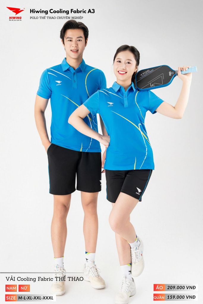 Áo Polo Thể Thao Pickeball, Cầu Lông Bóng Chuyền Hiwing A3 Nam Nữ - Màu Xanh