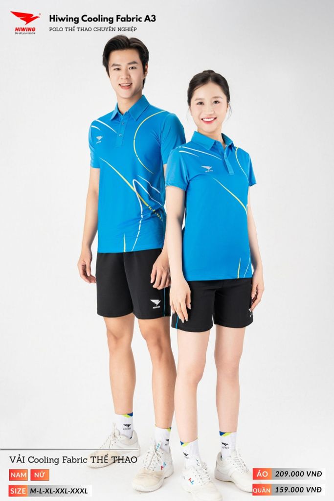 Áo Polo Thể Thao Pickeball, Cầu Lông Bóng Chuyền Hiwing A3 Nam Nữ - Màu Xanh