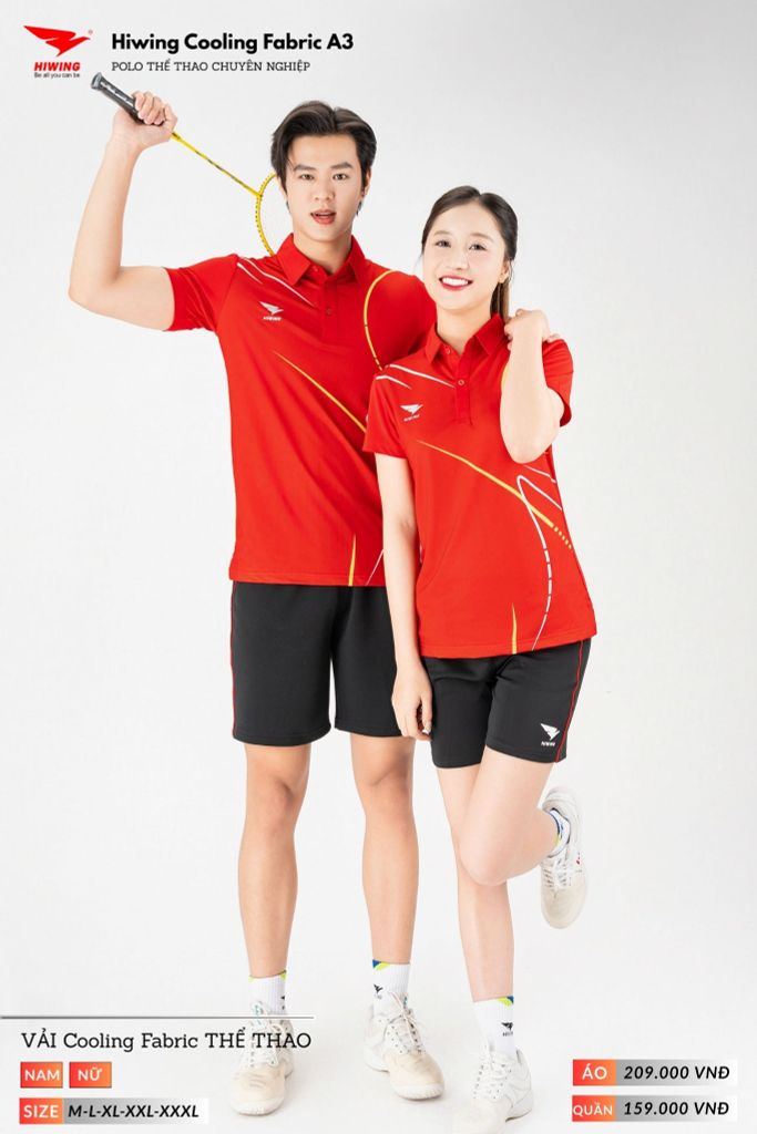 Áo Polo Thể Thao Pickeball, Cầu Lông Bóng Chuyền Hiwing A3 Nam Nữ - Màu Đỏ