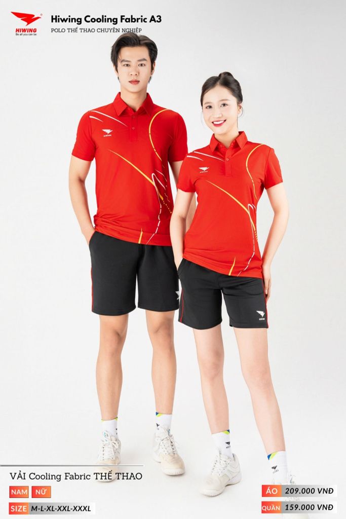 Áo Polo Thể Thao Pickeball, Cầu Lông Bóng Chuyền Hiwing A3 Nam Nữ - Màu Đỏ