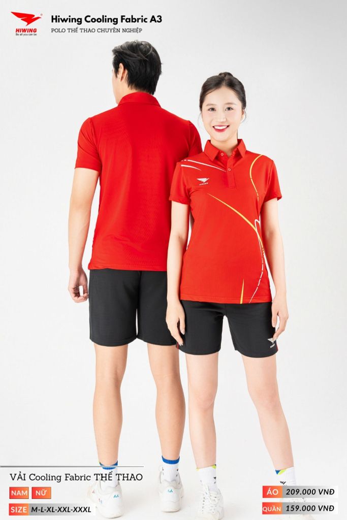Áo Polo Thể Thao Pickeball, Cầu Lông Bóng Chuyền Hiwing A3 Nam Nữ - Màu Đỏ