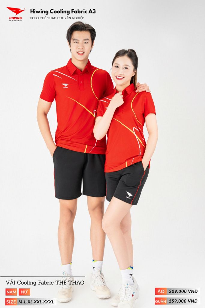 Áo Polo Thể Thao Pickeball, Cầu Lông Bóng Chuyền Hiwing A3 Nam Nữ - Màu Đỏ