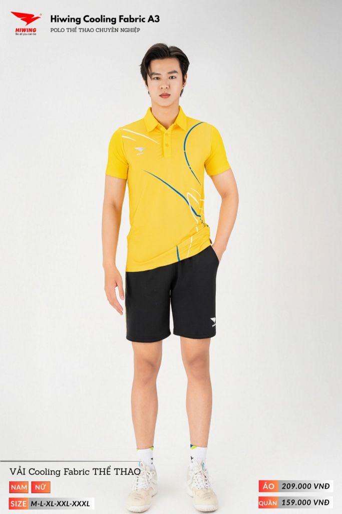 Áo Polo Thể Thao Pickeball, Cầu Lông Bóng Chuyền Hiwing A3 Nam Nữ - Màu Vàng