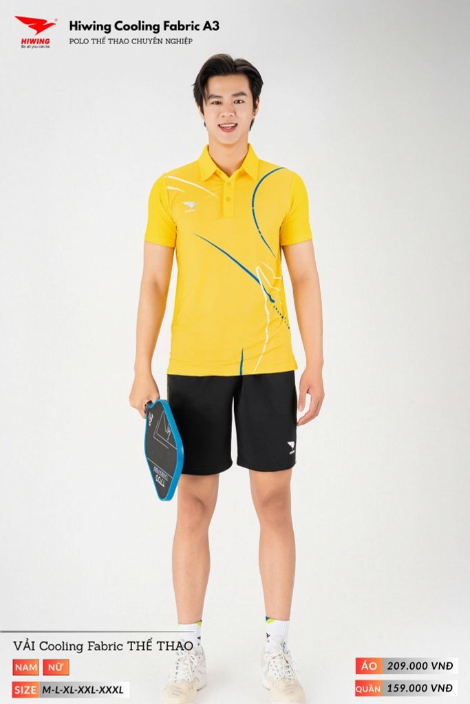 Áo Polo Thể Thao Pickeball, Cầu Lông Bóng Chuyền Hiwing A3 Nam Nữ - Màu Vàng