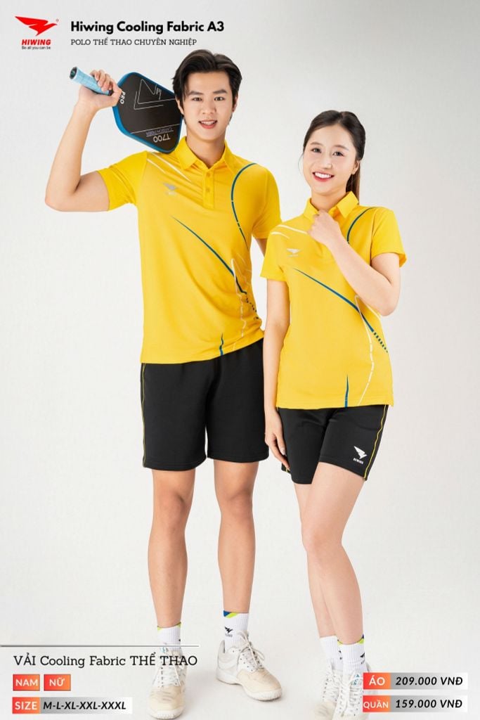 Áo Polo Thể Thao Pickeball, Cầu Lông Bóng Chuyền Hiwing A3 Nam Nữ - Màu Vàng